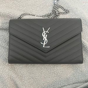 YSL chain bag, gray with silver hardware!